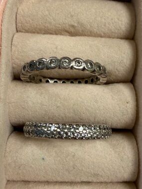 Pandora Sterling Silver Pave and Bezel Stackable Rings